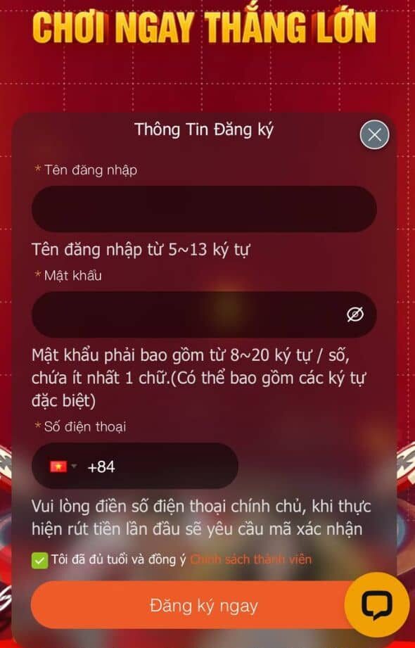 Điều thông tin đăng ký vào biểu mẫu